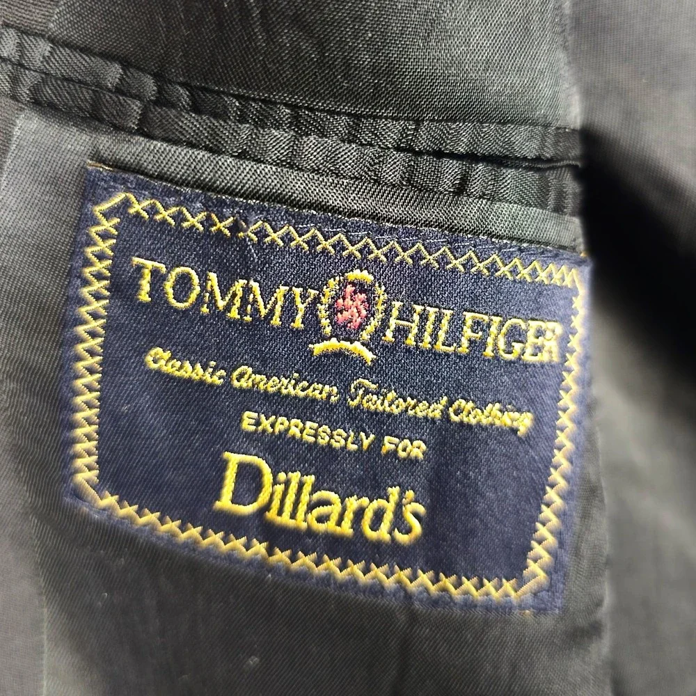 VTG Tommy Hilfiger Dillard's Blazer 42R Black Wool Lycra 3-Button Patch Pockets